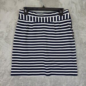 Kate Spade New York Skirt Womens 8 Navy White Stripe Knit Pencil Knee Length Zip